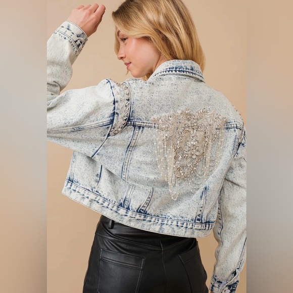 blue b Jackets & Blazers - Acid Washed Shoulder Beading
Denim Jacket